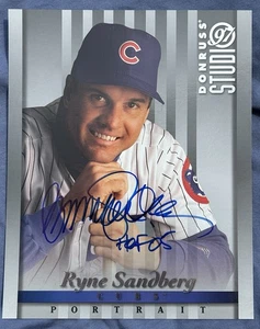 RYNE SANDBERG 1997 DONRUSS STUDIO PORTRAIT AUTO AUTOGRAPH SIGNED HOF INSCRIPTION - Picture 1 of 3