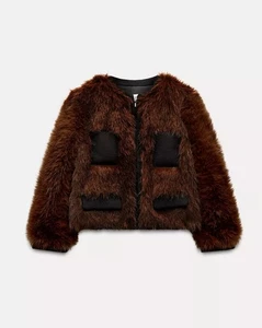 Zara Limited Edition Faux Fur Jacket Brandy Size XS Ref 5194/901 - Picture 1 of 2