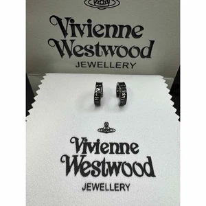 Vivienne Westminster Hoop Earrings Unisex Black Metal 1.4cm Size New - Picture 1 of 4