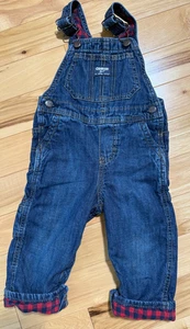 Oshkosh Bgosh Overalls Bib Overalls 24 Mo  Denim Jean Plaid Flannel Lined Adjust - Picture 1 of 5