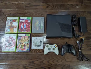 Microsoft Xbox 360 S Slim 250GB Black Console With 2 Controllers and 6 Games - Picture 1 of 19