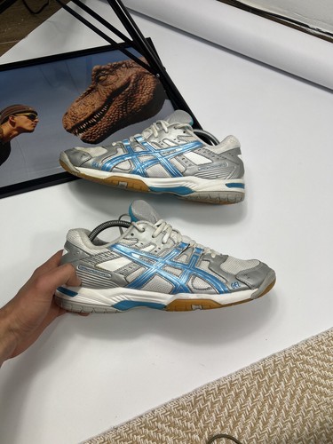 Vintage ASICS GEL FLARE UOMO BIANCO BLU PISCINA ARGENTO EUR 44 5