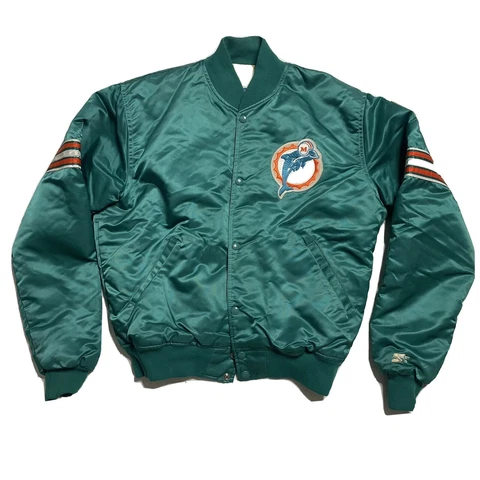 Vintage Miami Dolphins Starter Satin Bomber Jacket L Large Snap Up Cover