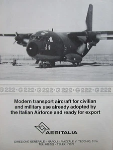 10/1972 PUB AERITALIA NAPOLI AVION G 222 TRANSPORT AIRCRAFT ITALIAN AIR FORCE AD - Picture 1 of 1