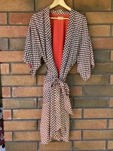 True Vintage 1970’s Silk Robe Eddy Harth Diamonds Hand Dyed Brown Cream - Picture 1 of 20