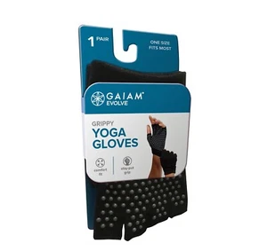 NWT Gaiam Evolve Grippy Yoga Gloves Black OS Fingerless Comfort Fit Exercise - Picture 1 of 5