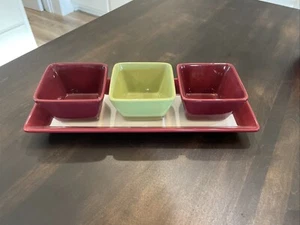 Pampered Chef Simple Additions Condiment Bowls & Tray Red White Green EUC - Picture 1 of 7