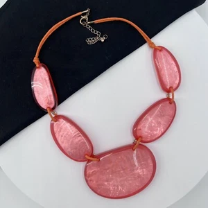 Shell Encased In Orange Lucite and Cord Statement Vintage Necklace - Picture 1 of 10