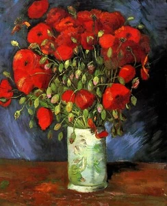Handmade Oil Painting repro Vincent Van Gogh Vase with Red Poppies - Picture 1 of 1