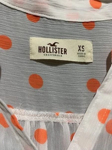 Hollister ANF Sheer White Orange Polka Dot Sleeveless Button Down Blouse XS - Picture 1 of 5