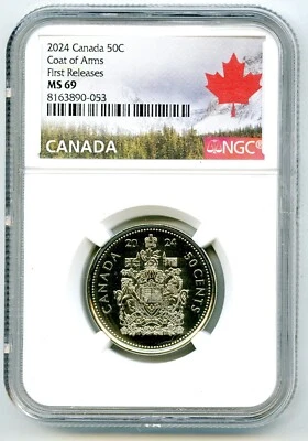 2024 CANADA 50 CENT NGC MS69 FIRST RELEASES COAT OF ARMS HALF DOLLAR - TOP GRADE - Image 1 of 2