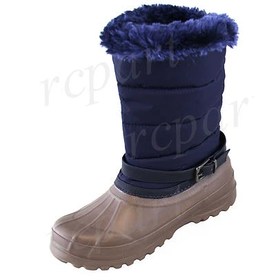 Nuevo Mujer Zapatos Medio Eje Bota Imitación Piel Impermeable Invierno Cálido Azul Marino Foto 1 de 4