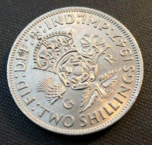 Britische Münze Florin / Zwei Schilling 1947 ca. Stempelglanz (277 - Bild 1 von 2