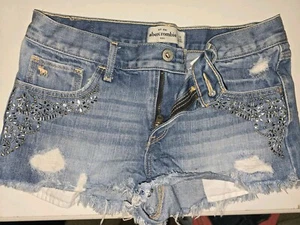 Abercrombie Kids Girl Low Rise Shorts Cut Off Distressed Rhinestones Size 16 - Picture 1 of 2