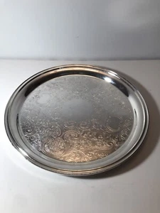 Vtg SHEFFIELD Silver Co. 12” Ornate Silver Plate Butler Serving Tray Round 3814 - Picture 1 of 10
