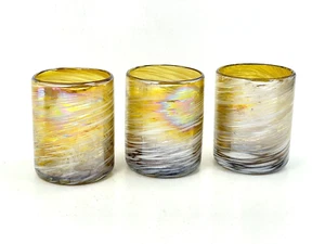 Vintage Blown Swirl Purple White Amber Iridescent Barware Drinkware Art Glasses - Picture 1 of 4
