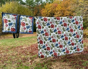 Waverly Traditions Twin Bed Comforter 2 Pillow Shams Blue Red Floral Reversible - Picture 1 of 16
