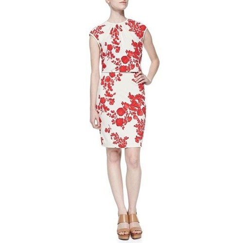 Abito Tory Burch Lydie Flora stampa a strati top matita slim girocollo taglia XS