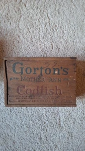 De colección GORTON'S Madre Ann Bacalao Caja de Madera Deslizable Tapa Abierta Grandes Gráficos - Imagen 1 de 5