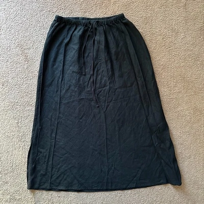 Kate Hill 裙子女式 1X 黑色拉 100% 亚麻弹性腰围无口袋 — 第 1/4 张图片