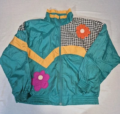 Towne London Fog Vtg 90's Women's Neon Windbreaker Track Jacket Groovy Size Med - Image 1 of 4