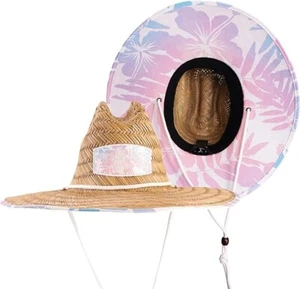 Hibiscus Fabric Pattern Print Straw Sunhat Men & Women, Lifeguard Hat, Beach.. - Picture 1 of 6