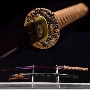 Carbon Steel Handmade Japanese Samurai Purple Blade Brass Katana Sword Full Tang - Picture 1 of 10