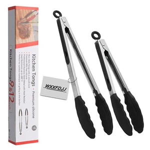 600ºF Heat Resistant Kitchen Tongs,2 Pack Black Cooking Tongs, Premium Silicone - Picture 1 of 7
