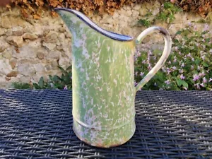 Antik enamelware pitcher pot end of day pink green white enamel graniteware - Picture 1 of 11