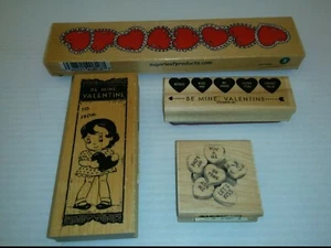 VALENTINE RUBBER STAMP ASST: HEARTS, BE MINE, TO/FROM VALENTINE, LOT OF 4 - Picture 1 of 6