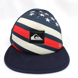 Quiksilver Trucker Hat Cap Snapback Navy Blue Mesh Surfer Skate USA Stars - Picture 1 of 8