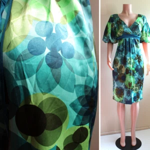 Vestido Jonathan Martin 12 L Azul Verde Poli Satén Manga Abullonada Imperio Y2K hace años 70 - Imagen 1 de 11