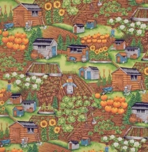 RARE Homestead Farm scenic view OOP Makower 100% Cotton Fabric sold by the Yard - Picture 1 of 4