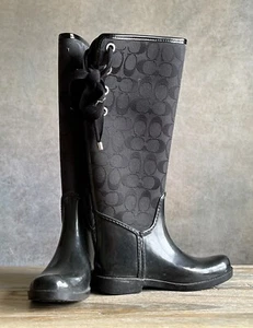 Botas de lluvia Coach Tristee con cordones espalda corsé firma negras talla 5 EXCELENTES - Imagen 1 de 10