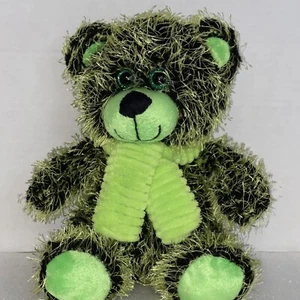 Oso de juguete Kelly verde lima y negro con bufanda ojos grandes excelente estado - Imagen 1 de 10