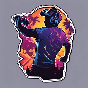Gamer silhouette Sticker 3”x2” - Picture 1 of 1