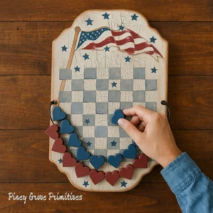 Primitive Farmhouse Americana Wooden Checkerboard 1996 Wall Plaque - Picture 1 of 4