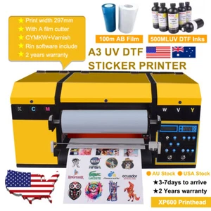 A3 UV DTF Printer Double XP600 Nozzle Varnish Transfer Sticker Printing AB Film - Picture 1 of 20