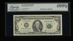 DBR 1990 $100 FRN New York Fr. 2173-B Legacy 55 PPQ Serial B96787691A - Picture 1 of 2