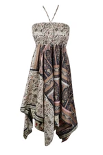 Womens Boho Sundress, Handmade Halter Dresses, Black White Summer Dress S/M