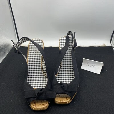 Tribeca by Kenneth Cole Black -Cork  Gingham Sling Back Heels 7M - Image 1 of 4