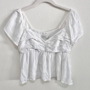 Hollister Y2K Babydoll Crop Top S Bianco Lattiera Ruffle Coquette Boho Cottage - Foto 1 di 10