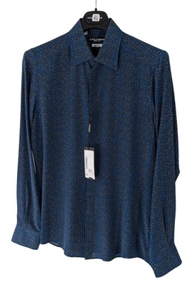 Dolce & Gabbana Petrol Blue Polka Dot Silk Shirt SZ 40 16" Made in Italy €845 - Image 1 of 4