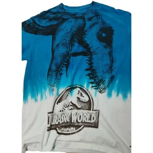 Jurassic World Park T-Shirt Tee Blau Batik T-Rex All Over Print Herren Large - Bild 1 von 6