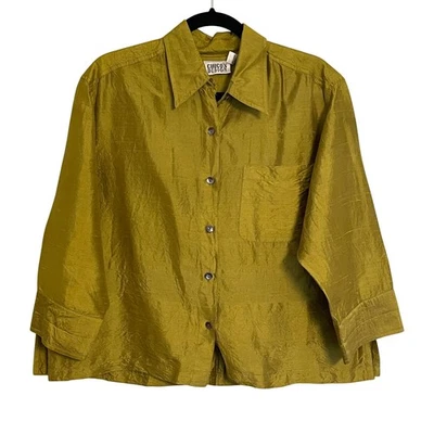 Camisa Abotonada Seda Diseño Chicos Verde Oliva Cuadrada Talla 2/Grande Foto 1 de 4