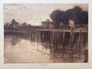CHARLES MIELATZ "Kingsbridge, On the Harlem" 1891 Signed Etching Trial Proof - Picture 1 of 8