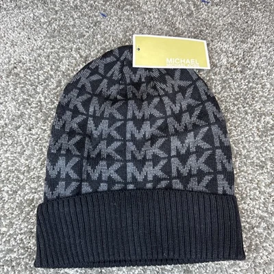 Gorro tejido Michael Kors para mujer con puños | Talla única | Estampado de logotipo negro | Nuevo con etiquetas Foto 1 de 4