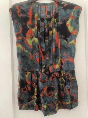 Romper feminino Rachel Roy abstrato floral médio multicolorido plissado botão frontal - Imagem 1 de 4