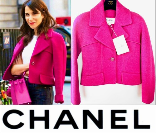Giacca tweed Chanel 2018 rosa scintillante 34 36 2 4 cappotto logo CC bottone Gripoix S
