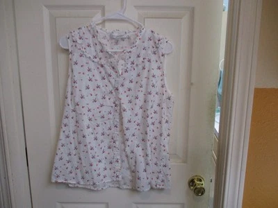 Camisa Amour Vert Algodón Botón Sin Mangas Blanco Azul y Coral Volantes L Foto 1 de 4